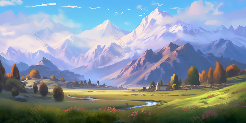 大自然绿色草地大山插画背景图,插画/手绘图,插画/手绘图库,插画/手绘图下载,插画/手绘